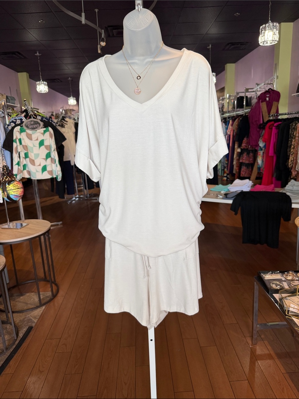Cream V-Neck Lounge Set